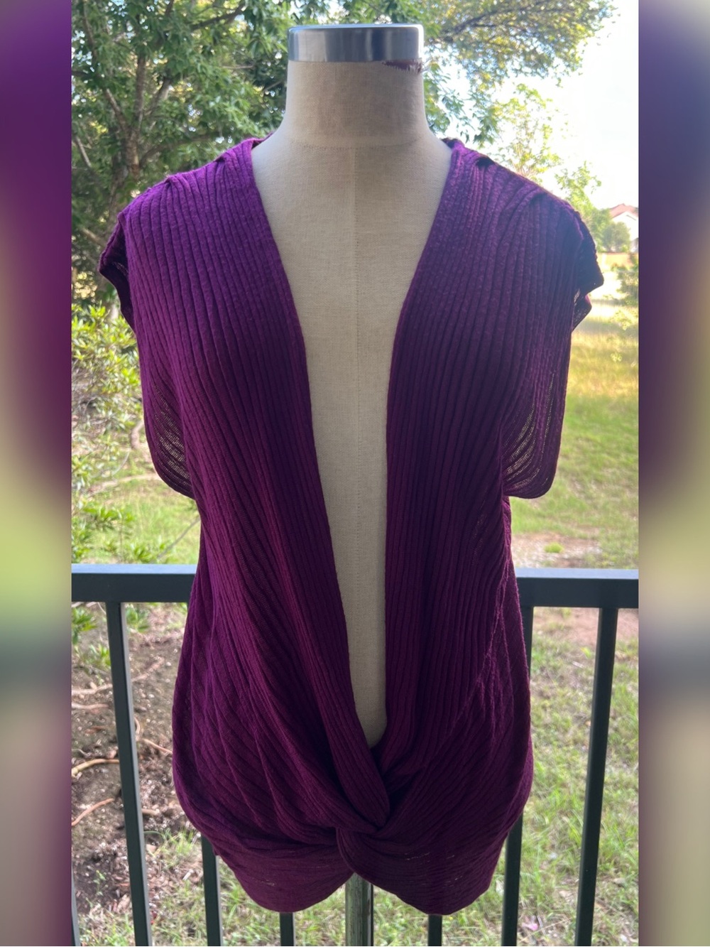Worthington Deep Purple Open-Front Twist Hem Top